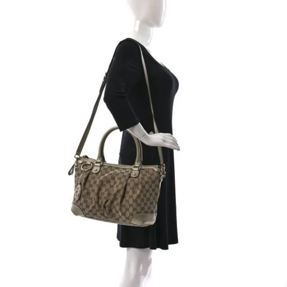 GUCCI Monogram Medium Sukey Satchel Bag Golden Beige